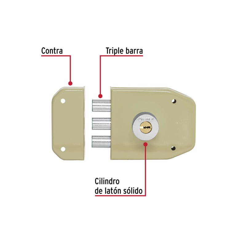 Cerradura de sobreponer 3 golpes 4 llaves