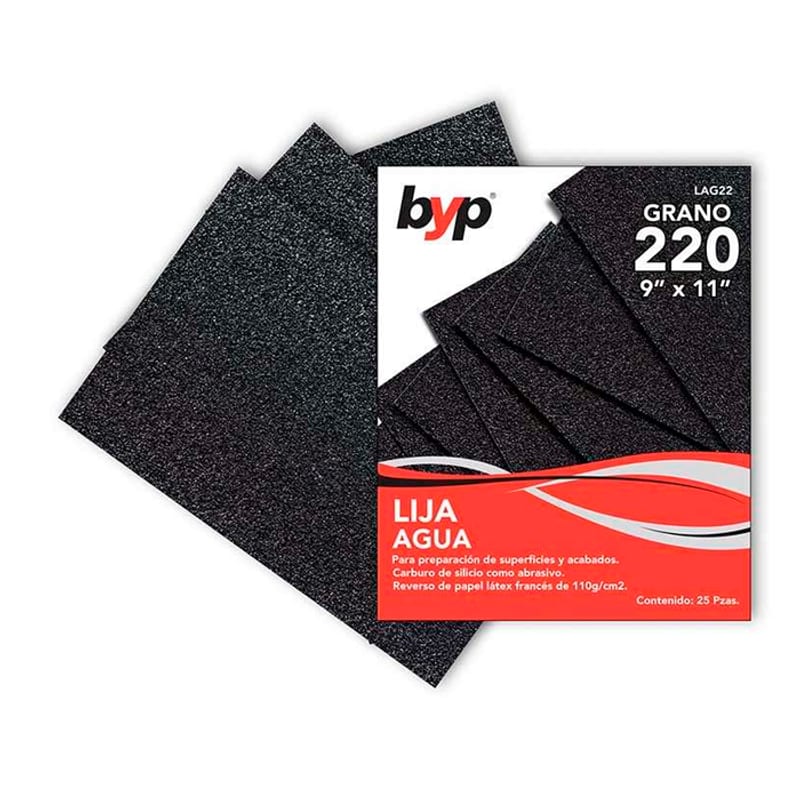 Lija al agua grano 220 x 10 hojas