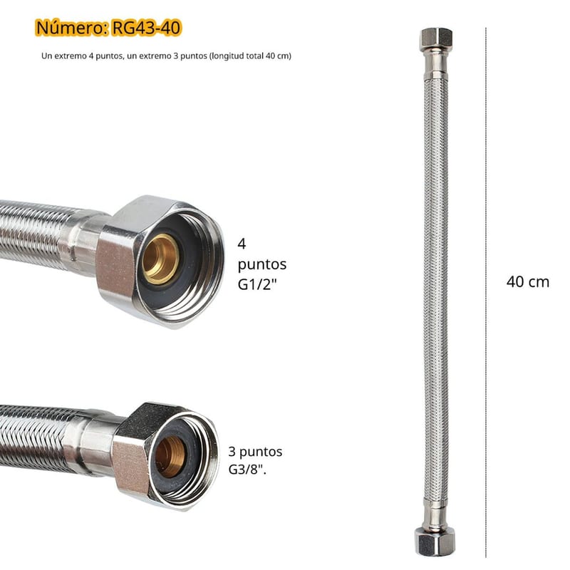 Manguera flexible de abasto 1/2 pulg. 50 cm