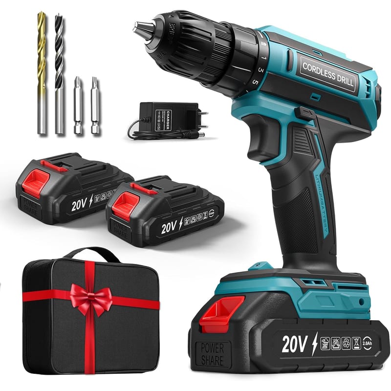 Taladro atornillador inalámbrico 20 V 2 baterías de 2 Ah